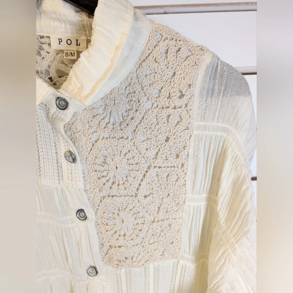 POL Long Ivory Button Front Smoked Cardigan Duster Size S/M NWT! - Picture 2 of 10